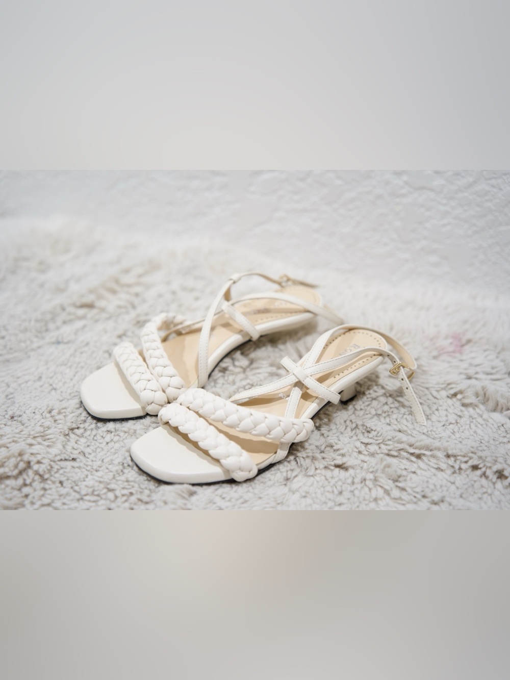 Braided Cream Strappy Women's Sandals with Ankle Buckle